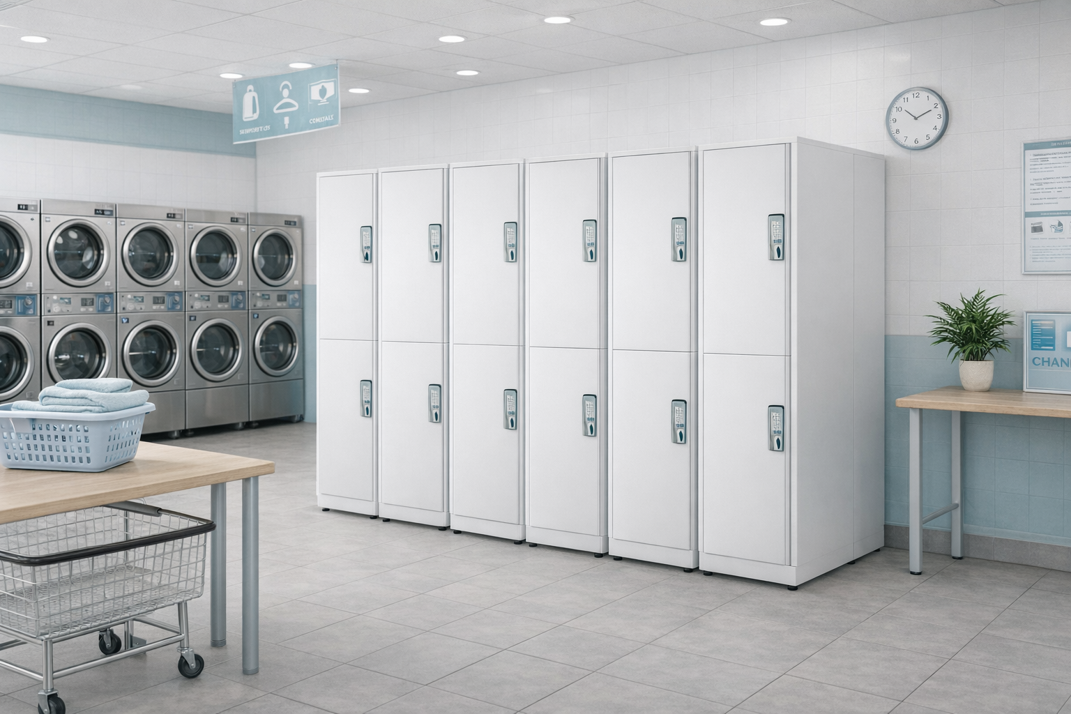 Wash and fold lockers inside Sunlight Laundromat